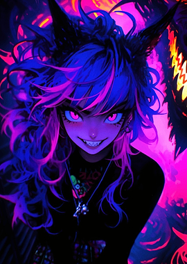 Anime Girl with Neon Hair