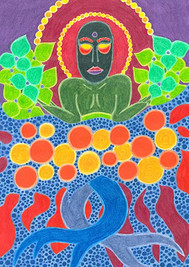 Mystical Figure with Orbs