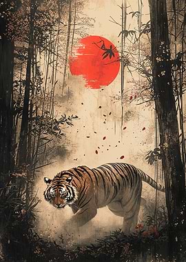 Tiger in Japanese Forest