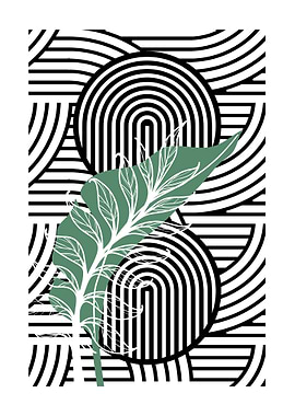 Black and White Abstract with Green Leaf