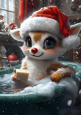 Cute Reindeer in a Bath Christmas