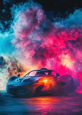 Sports Car in Smoke