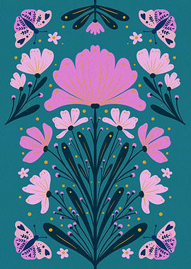 Floral Pattern with Butterflies