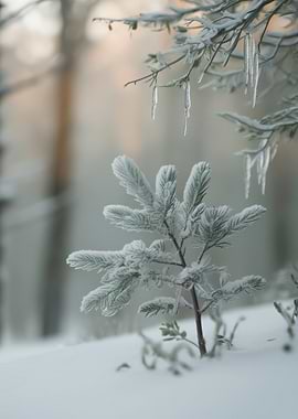 Snowy Pine Branch