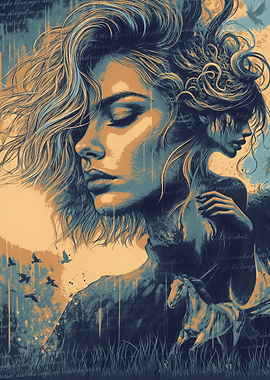 Woman with Birds and Horse