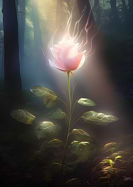 Glowing Rose in Forest