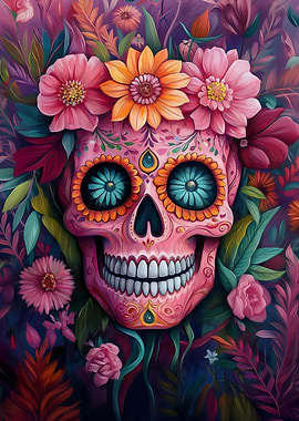 Pink Skull And Flowers