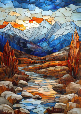 Stained Glass Mountain Sunset