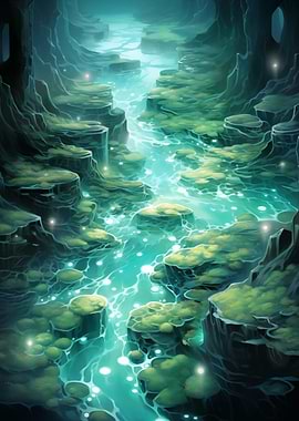 Glowing River in a Cave