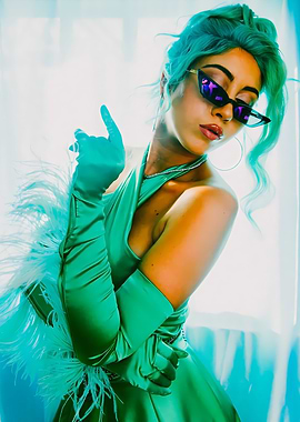 Woman in Green Dress and Sunglasses