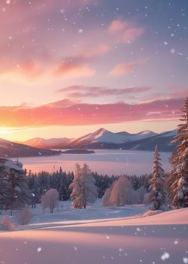 Snowy Mountain Sunset