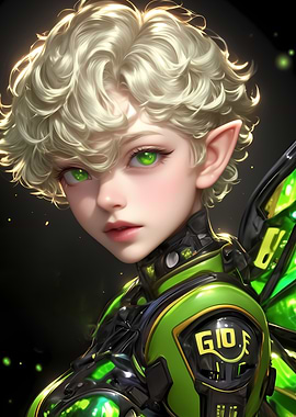 Cyberpunk Green-Eyed Anime Character