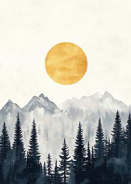 Golden Sun Mountain Landscape