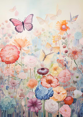 Floral Garden with Butterflies