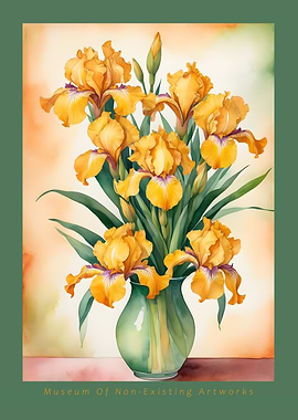 Yellow Irises in Vase