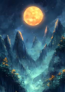 Full Moon Over Mountains