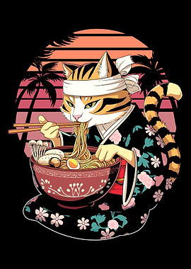 Cat Eating Ramen