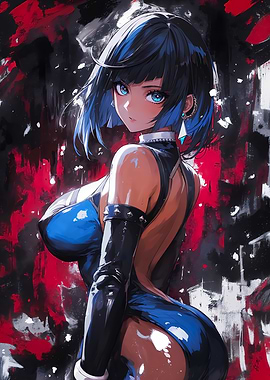 Anime Girl in Blue Bodysuit