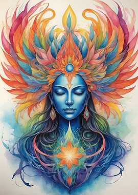 Watercolor Goddess with Feathers