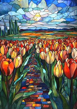 Stained Glass Tulip Field