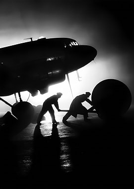 Vintage Airplane Black and White Photo