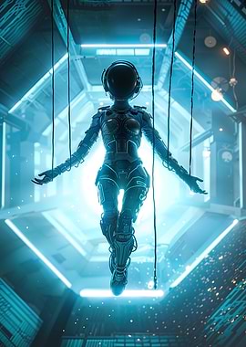 Cyberpunk Astronaut Suspended