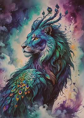 Peacock Lion Fantasy Art