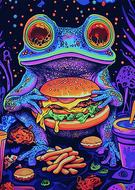Trippy Frog Eating Burger