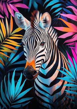 Zebra in Tropical Foliage