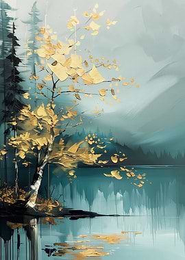Golden Tree by the Lake