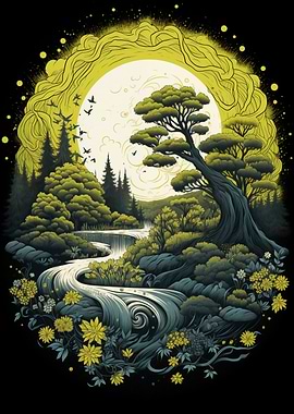 Moonlit Forest Stream