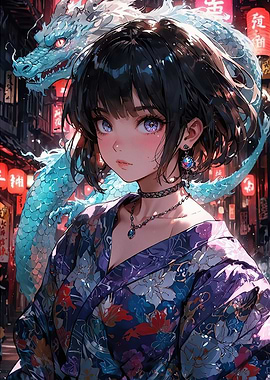 Anime Girl with Dragon