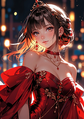 Anime Girl in Red Dress