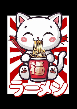Cute Cat Eating Ramen