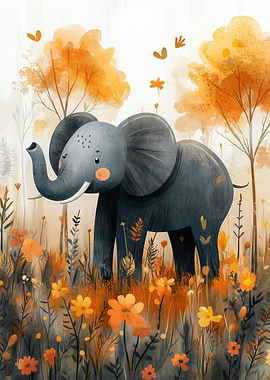 Elephant in a Field of Flowers