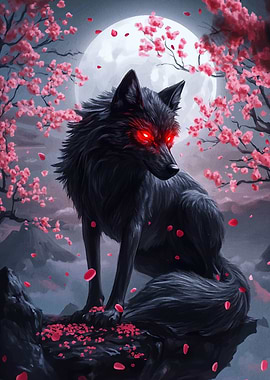 Black Wolf with Red Eyes