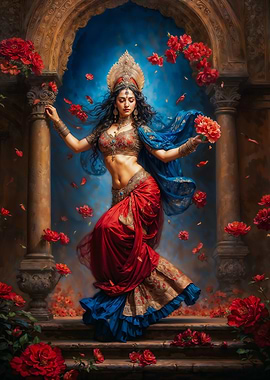 Lakshmi in Red and Blue