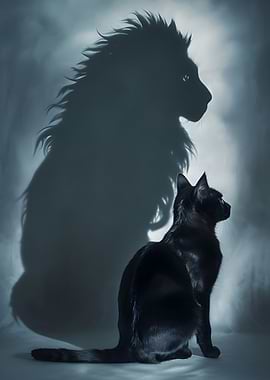 Black Cat with Lion Shadow