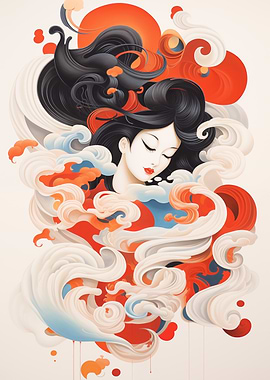 Japanese Woman in Clouds