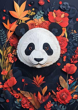 Papercut Panda in Bloom