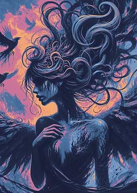 Dark Angel with Crows