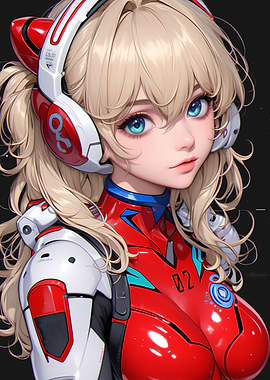 futuristic Anime Girl in Red Suit