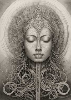 Pencil Drawing of a Woman with a Sword