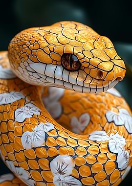 Golden Snake with Floral Pattern