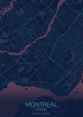 Montreal Canada Blue and Purple City Map