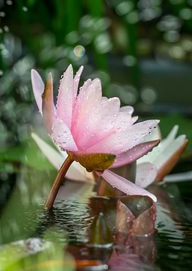 Pink Water Lily with Dew Drops
