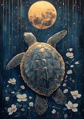 Golden Turtle Under Moon