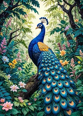 Peacock in Lush Jungle