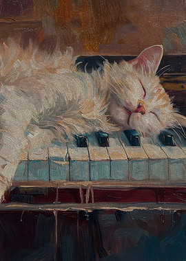 Sleeping Cat on Piano Keys
