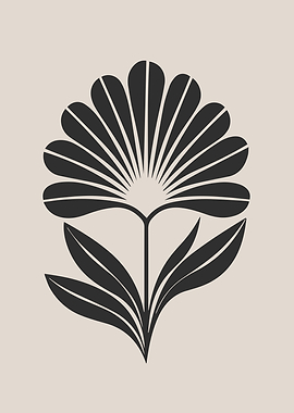 Mid-Century Modern Minimalist Floral in Black and Beige